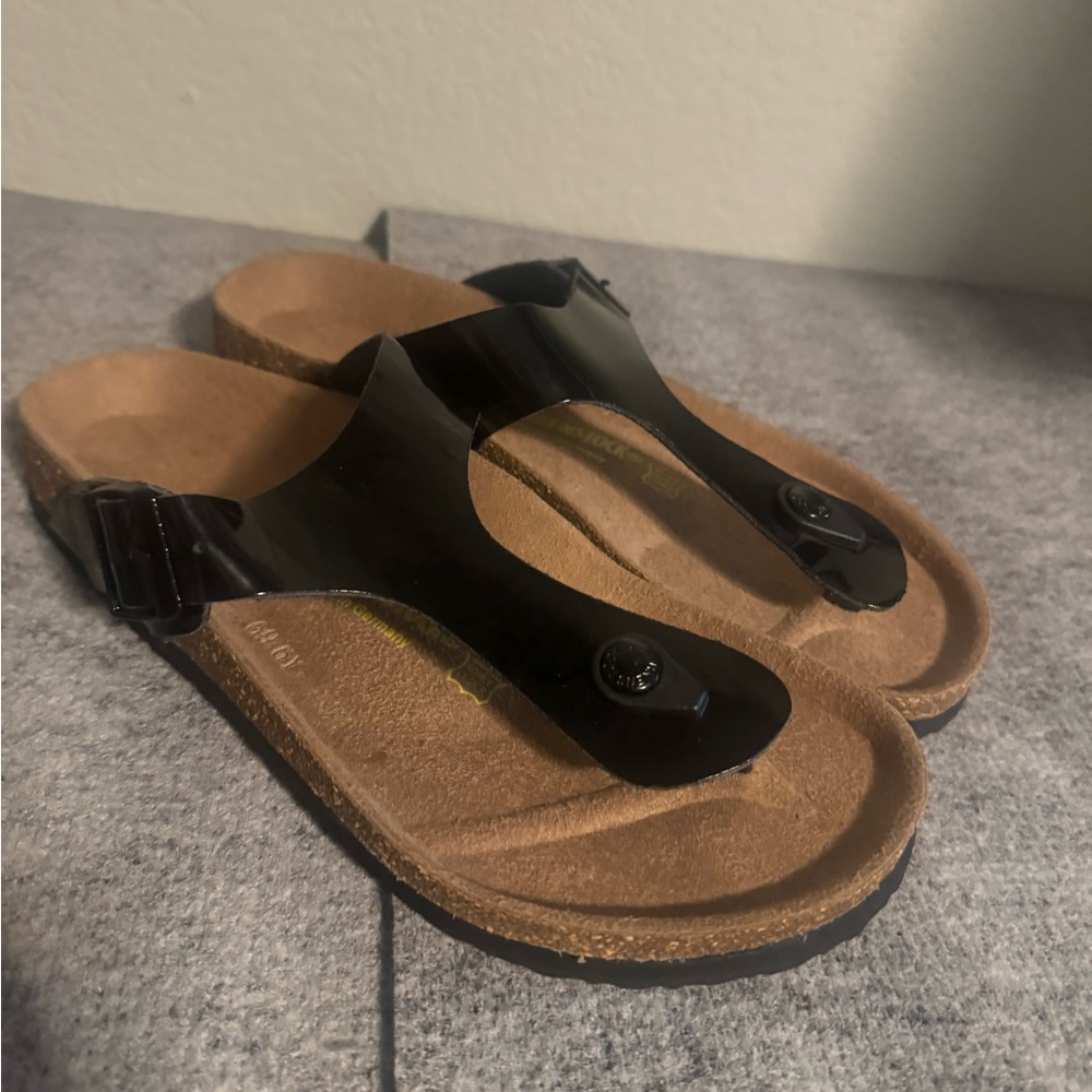 Birkenstock Gizeh Birko-Flor Black Thong Sandal Size 40 Ladies 9/Mens 7